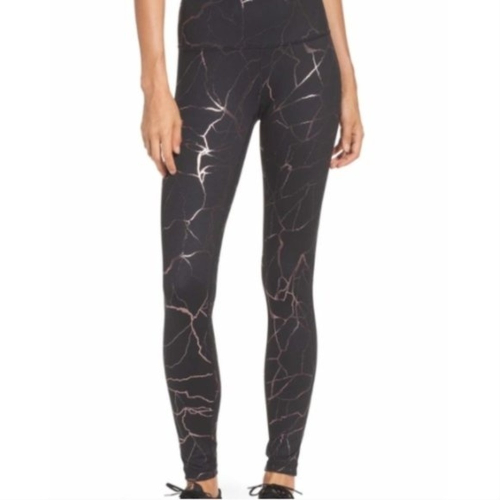 Zella Live In High Waisted Leggings Tights Black Metallic Pink Marble Size Small